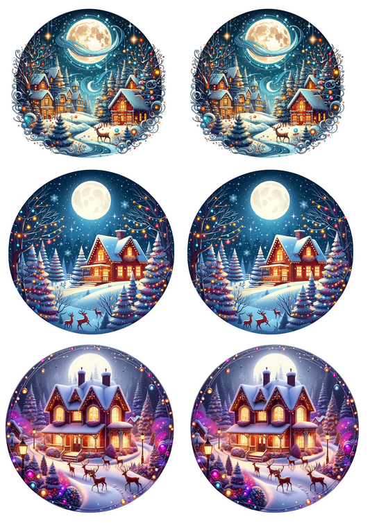 Sticker Sheet – Christmas Village in Circles Collage Cat No. 4031