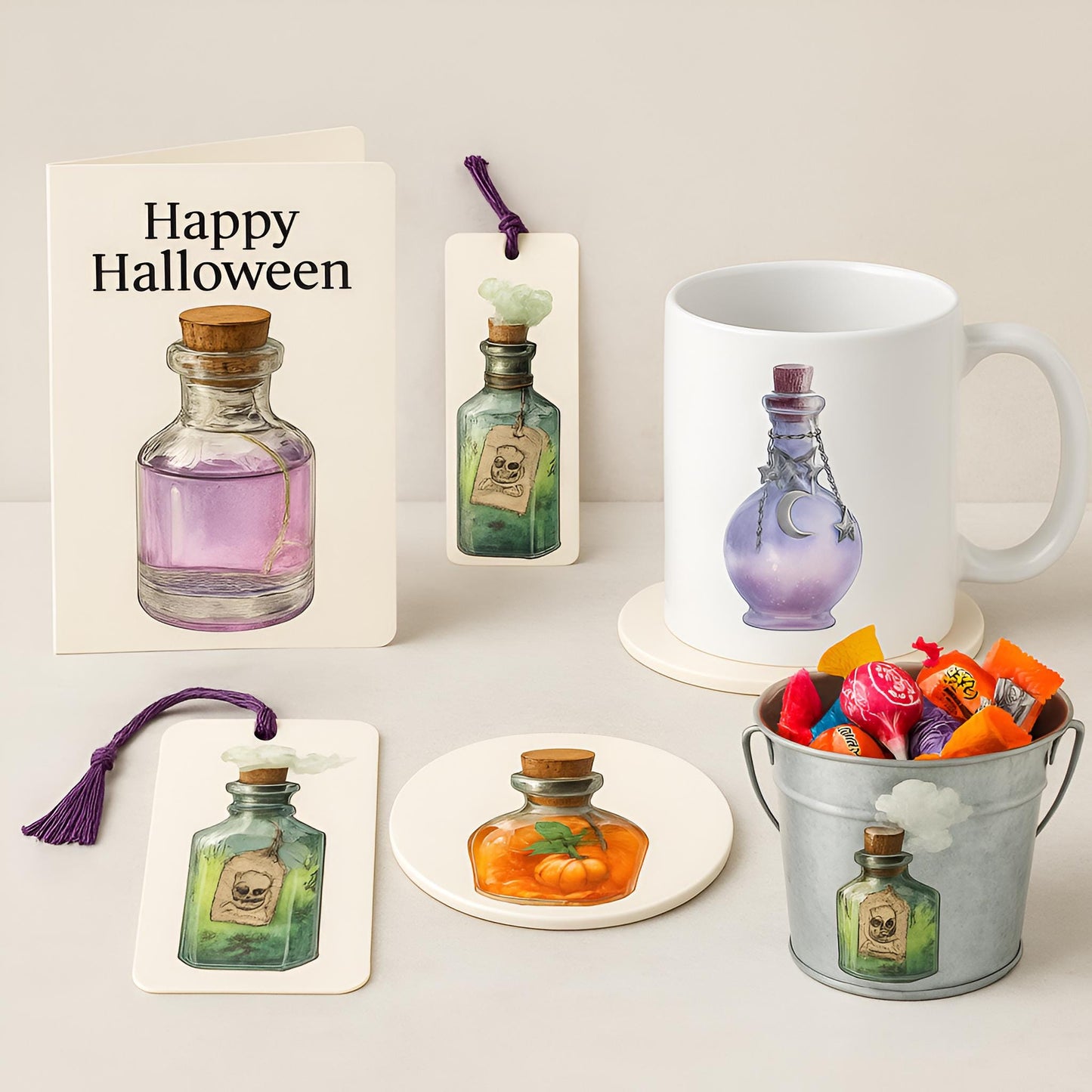 Watercolor Potion Bottles Clipart Set: Halloween Magic, 20 PNG (Instant Download)