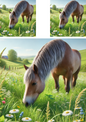 Wall Art Poster / Greeting Card / Sticker Sheet – Horse On The Meadow Collage Cat No. 4096