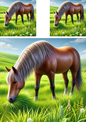 Wall Art Poster / Greeting Card / Sticker Sheet – Horse On The Meadow 2 Collage Cat No. 4098