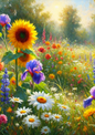 Wall Art Poster / Greeting Card / Sticker Sheet – Sunflower In The Meadow Full Cat No. 4102