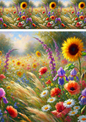Wall Art Poster / Greeting Card / Sticker Sheet – Sunflower In The Meadow Collage Cat No. 4103