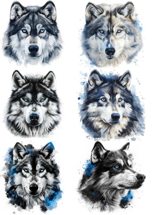 Sticker Sheet – Wolf Watercolor 5 Collage Cat No. 4158