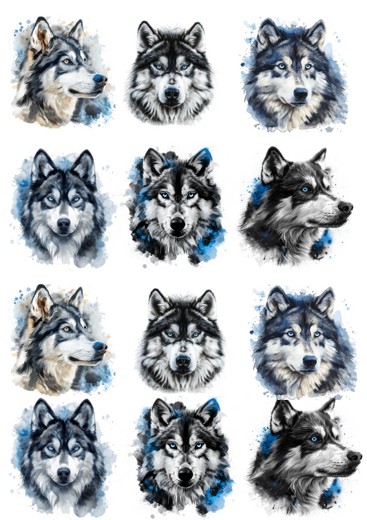 Sticker Sheet – Wolf Watercolor 8 Collage Cat No. 4161
