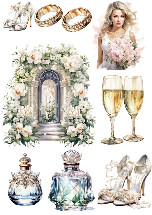 Sticker Sheet – Wedding Composition 2 Watercolor Collage Cat No. 4170