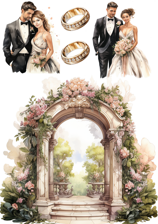Sticker Sheet – Wedding Composition 3 Watercolor Collage Cat No. 4171