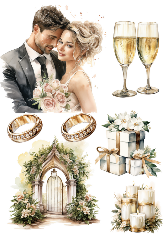 Sticker Sheet – Wedding Composition 4 Watercolor Collage Cat No. 4172