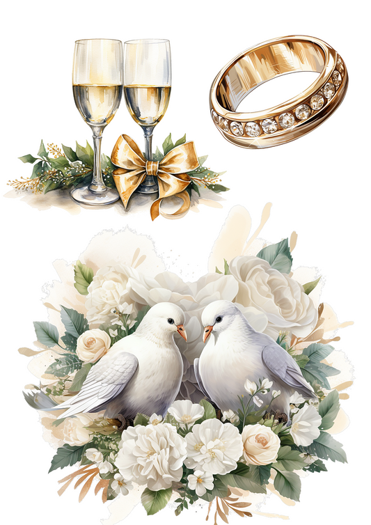 Sticker Sheet – Wedding Composition 6 Watercolor Collage Cat No. 4174