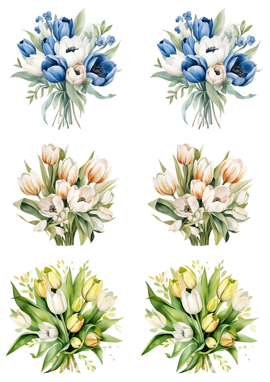 Sticker Sheet – Tulip Bouquets Watercolor Collage Cat No. 4175