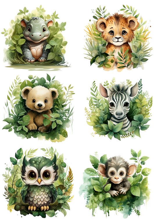 Sticker Sheet – Various Animals 3 Watercolor Collage Cat No. 4195
