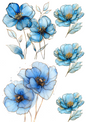 Wall Art Poster / Greeting Card / Sticker Sheet – Blue Poppy Art Watercolor Collage Cat No. 4196