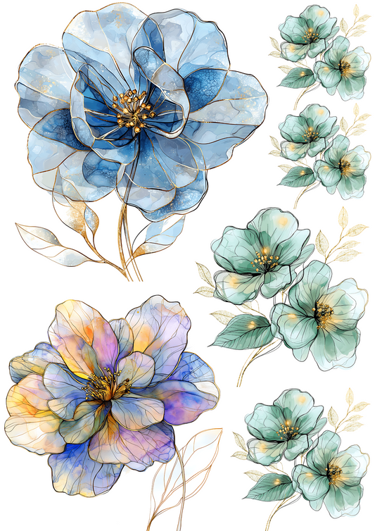 Sticker Sheet – Ethereal Blue Roses Collage Cat No. 4198