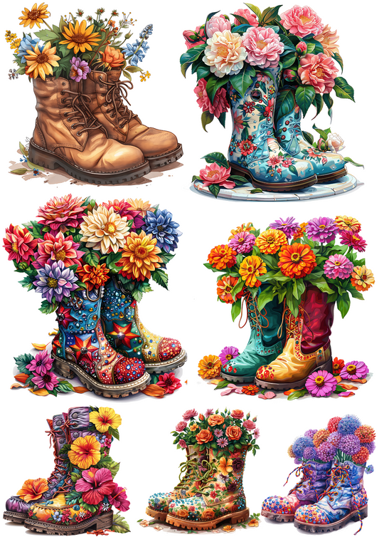 Sticker Sheet – Floral Shoes 4 Vintage Shabby Chic Collage Cat No. 4207