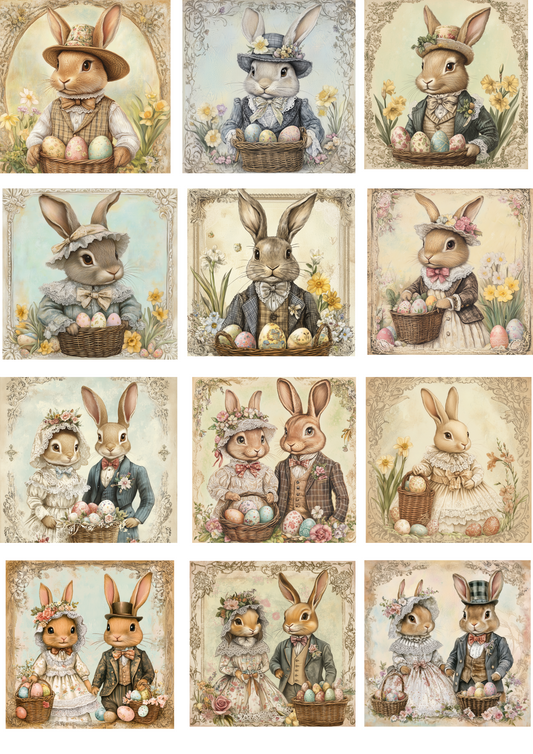 Sticker Sheet Easter Bunnies 4 in Vintage Style Collage Cat. No 4211