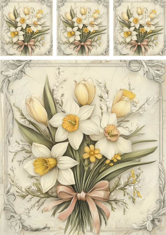 Sticker Sheet – Bouquet of Spring Daffodils Shabby Chic Collage No. Cat. 4216