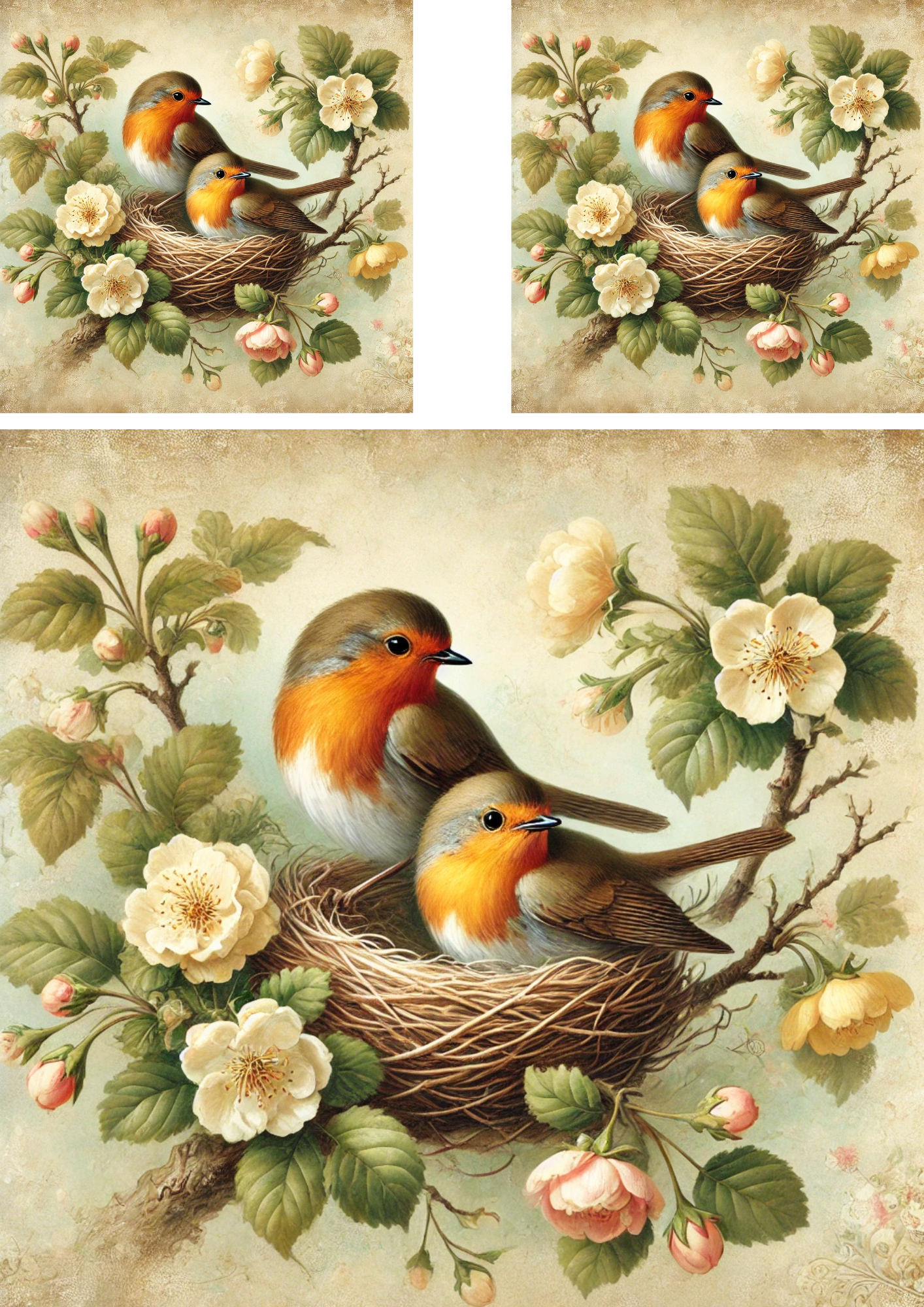 Sticker Sheet – Robins In A Nest Among Flowers Schabby Cic Collage Cat. No. 4283