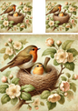 Wall Art Poster / Greeting Card / Sticker Sheet – Red Robins In A Nest Among Flowers 2 Schabby Chic Collage Cat. No. 4284