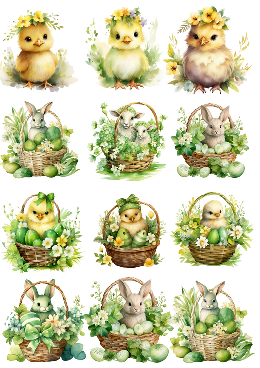 Sticker Sheet – With Easter Animals In Baskets Collage Cat. No. 4317