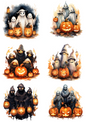 Wall Art Poster / Greeting Card / Sticker Sheet – Ghost And Halloween Pumpkins 2 Collage Cat. No. 4399