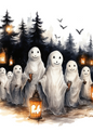 Wall Art Poster / Greeting Card / Sticker Sheet – Ghost And Halloween Pumpkins 2 Full Cat. No. 4400