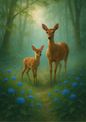 Wall Art Poster / Greeting Card / Sticker Sheet – Mother Deer With Cub Full Cat. No. 4427