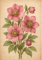 Wall Art Poster / Greeting Card / Sticker Sheet – Pink Hellebores Full Cat. No. 4496