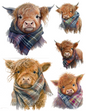 Wall Art Poster / Greeting Card / Sticker Sheet – High Mountain Cow in Scarf Collage Cat. No. 4533