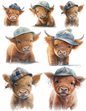 Wall Art Poster / Greeting Card / Sticker Sheet – High Mountain Cow With Hat Collage Cat. No. 4535