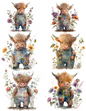 Wall Art Poster / Greeting Card / Sticker Sheet – Highland Cow In Flowers Collage Cat. No. 4540