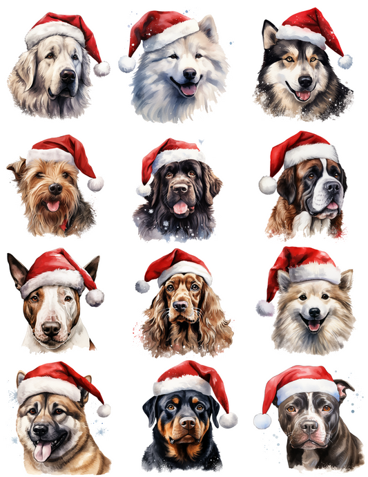Sticker Sheet – Dog In Christmas Hat Different Breeds 2 Collage Cat. No. 4550