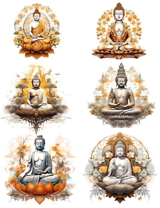 Sticker Sheet – Meditating Buddha In Lotus Flower 2 Collage Cat. No. 4557