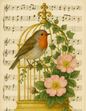 Wall Art Poster / Greeting Card / Sticker Sheet – Red Robin On Red Cage Full Cat. No. 4564