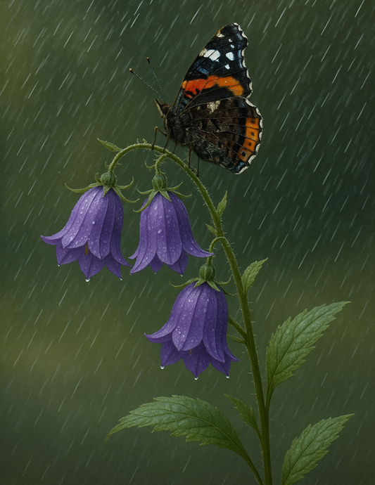 Sticker Sheet – Rice Paper Decoupage Red Admiral Butterfly on Flower During Rain Full Cat. No. 4581