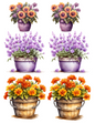 Wall Art Poster / Greeting Card / Sticker Sheet – Various Flowers In Decorative Pot Collage Cat. No. 4589
