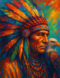 Aufkleberbogen – Rothäutiger Indianer mit einem Federbusch auf dem Kopf und einem Adler auf der Schulter, vollständige Kat.-Nr. 4596