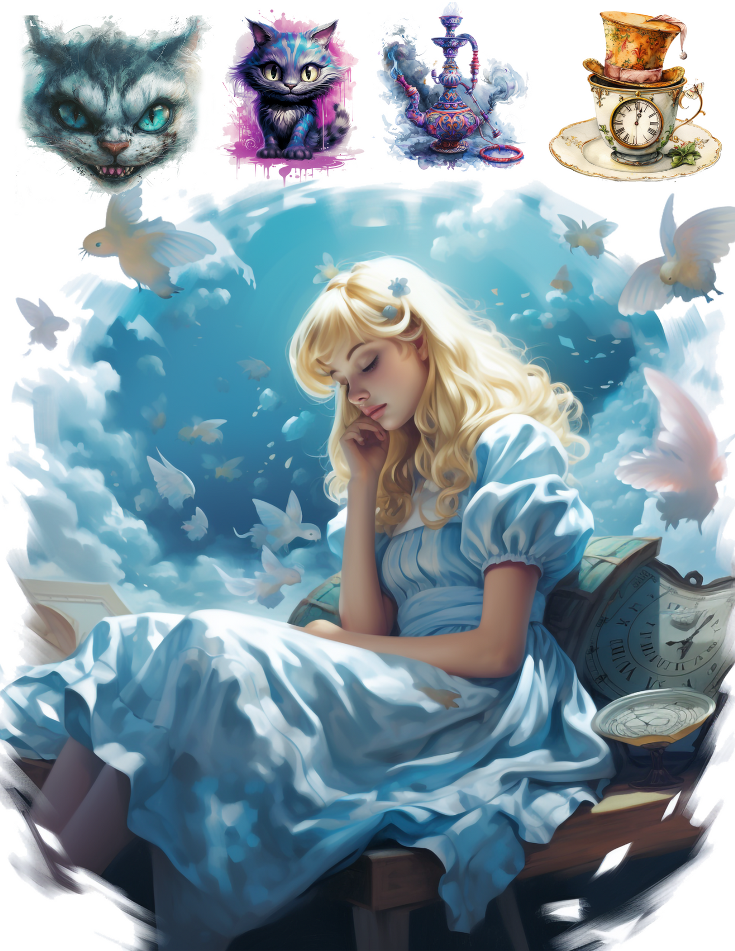 Sticker Sheet – Alice From Wonderland Various Characters Collage Cat. No. 4624