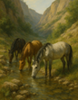 Wall Art Poster / Greeting Card / Sticker Sheet – Horses Drinking Water Cat. No. 4637