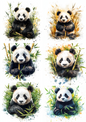 Wall Art Poster / Greeting Card / Sticker Sheet – Panda In Bamboo Collage Cat. No. 4674