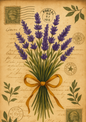 Wall Art Poster / Greeting Card / Sticker Sheet – Lavender Bouquet On Old Postcard Full Cat. No. 4691