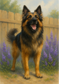 Wall Art Poster / Greeting Card / Sticker Sheet – German Shepherd In A Lavender Full Cat. No. 4710