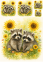 Wall Art Poster / Greeting Card / Sticker Sheet – Raccoons In Sunflowers Collage Cat. No. 4718