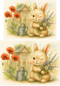 Wall Art Poster / Greeting Card / Sticker Sheet – Bunny Poppies And Other Flowers Collage Cat. No. 4727