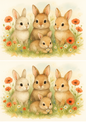 Wall Art Poster / Greeting Card / Sticker Sheet – Bunnies And Poppies Collage Cat. No. 4728