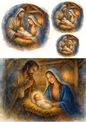 Wall Art Poster / Greeting Card / Sticker Sheet – Jesus And The Holy Family In The Bethlehem Manger Collage Cat. No. 4743