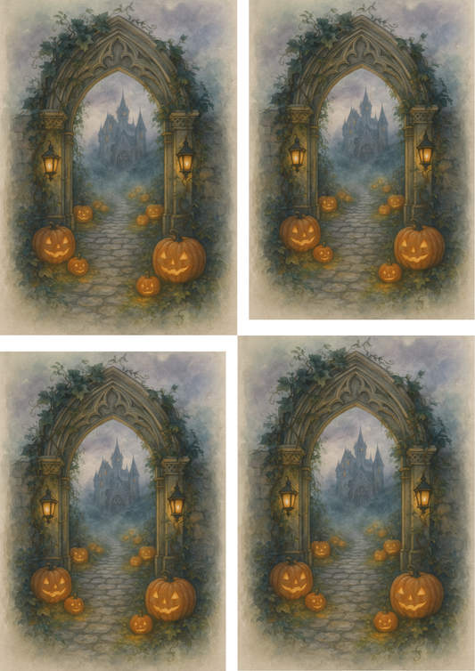Sticker Sheet – Gothic Halloween Gate To The Castle Collage Cat. No. 4773