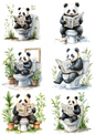 Wall Art Poster / Greeting Card / Sticker Sheet – Panda In The Bathroom Collage Cat. No. 4791