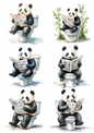 Wall Art Poster / Greeting Card / Sticker Sheet – Panda In The Bathroom Collage Cat. No. 4792