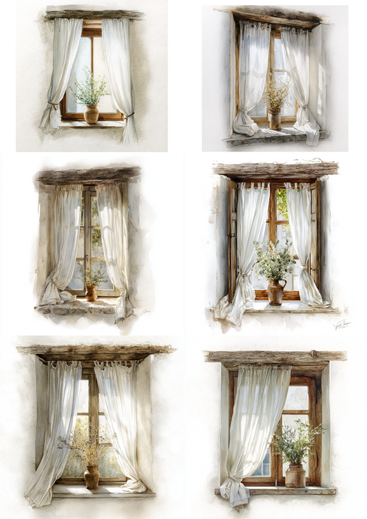 Sticker Sheet – Window With Curtain Collage Cat. No. 4862