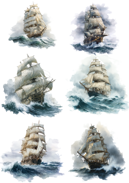 Sticker Sheet Medieval Sailing Ship Collage Cat. No. 4867