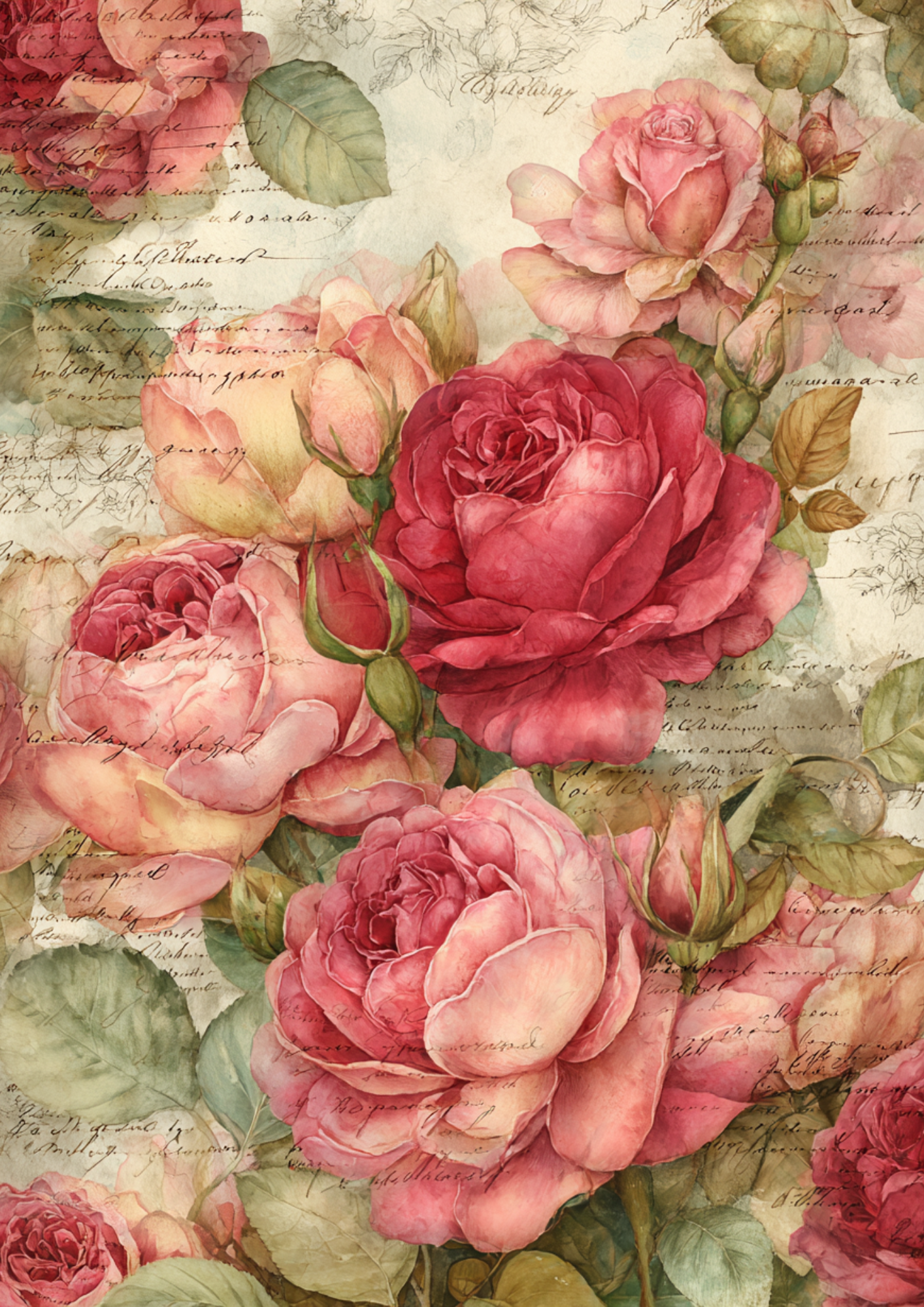 Sticker Sheet – Vintage Roses Background Cat. No. 4886